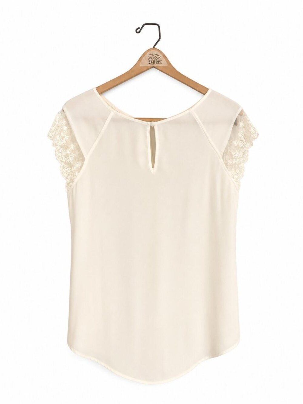 Women’s Ivory Lace Sleeve Blouse Elegant Chiffon Top Flowy Dressy Casual Work Bl - Picture 2 of 2